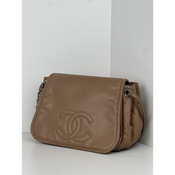 CHANEL Caviar Timeless CC Accordion Flap Beige Shoulder Bag - Picture 1 of 16